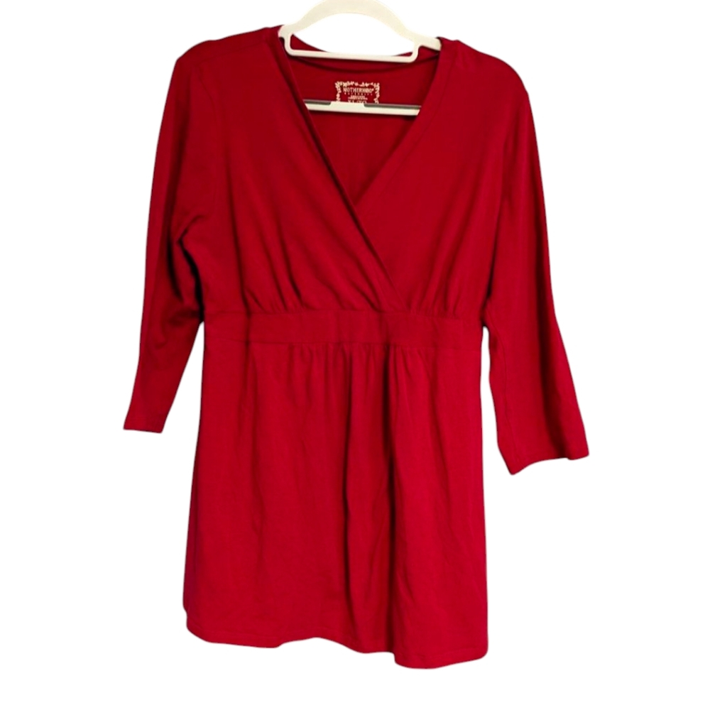 Motherhood Maternity 3/4 Sleeve V Neck Red Faux Wrap Top Size XL